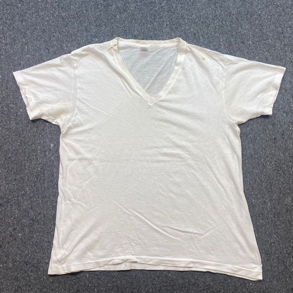 Jockey Classic Vneck Shirt Sz L Mens White Skater Grunge Made in USA Vintage 90s